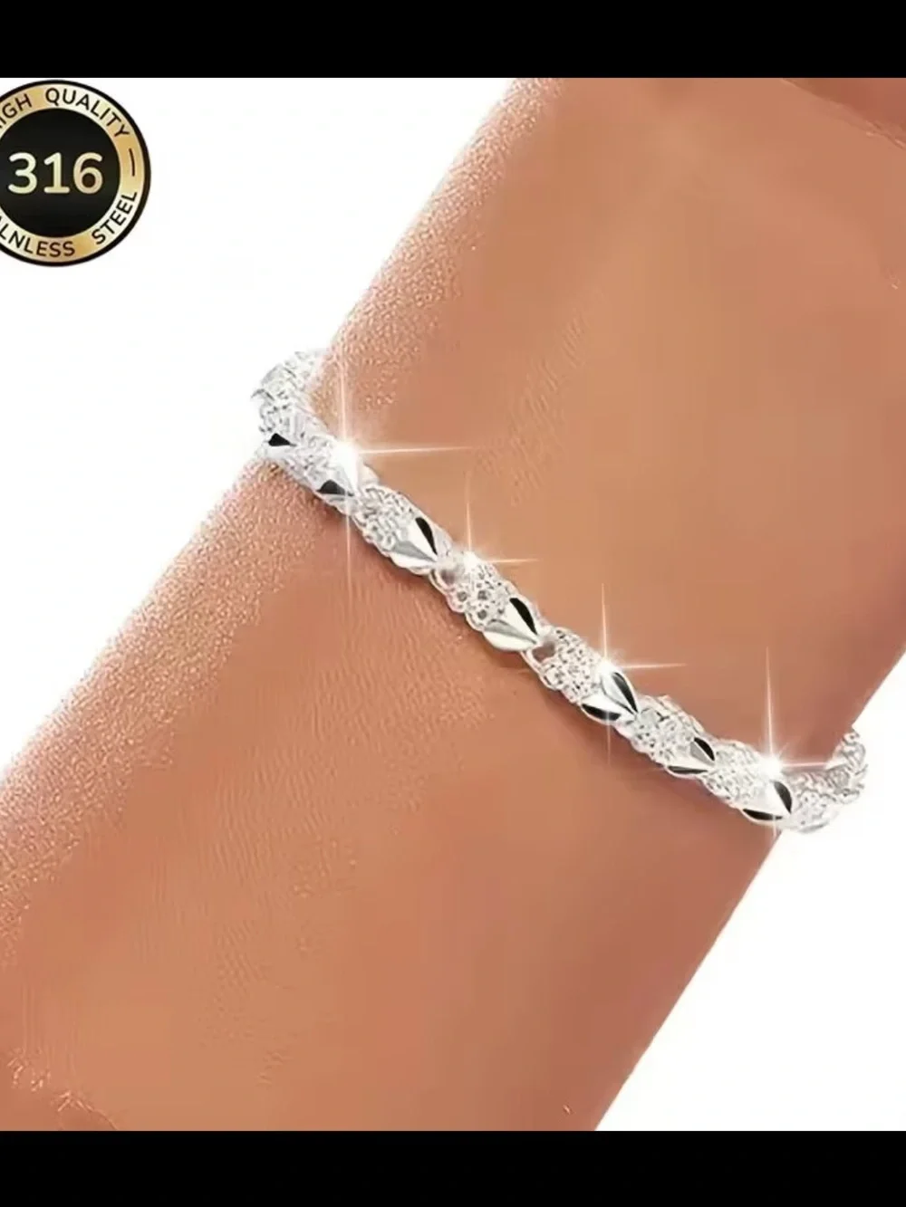 Delicate Silver Floral Link Bracelet - Polished 316 Stainless